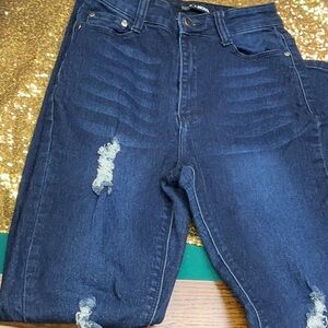 Fashion Nova Dark Blue Distressed Jeans